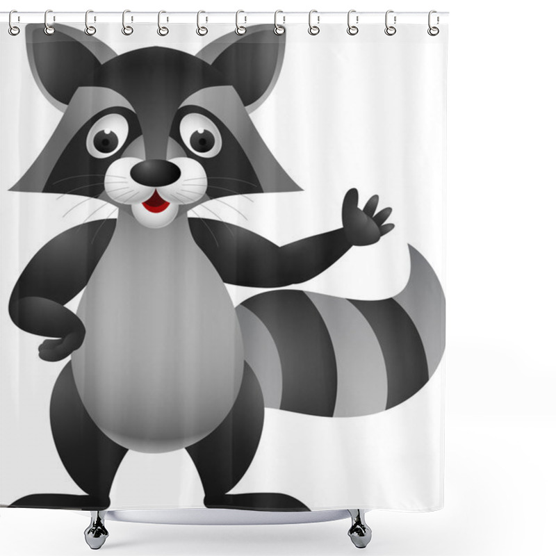 Personality  Raccoon Cartoon Hand Waving Shower Curtains