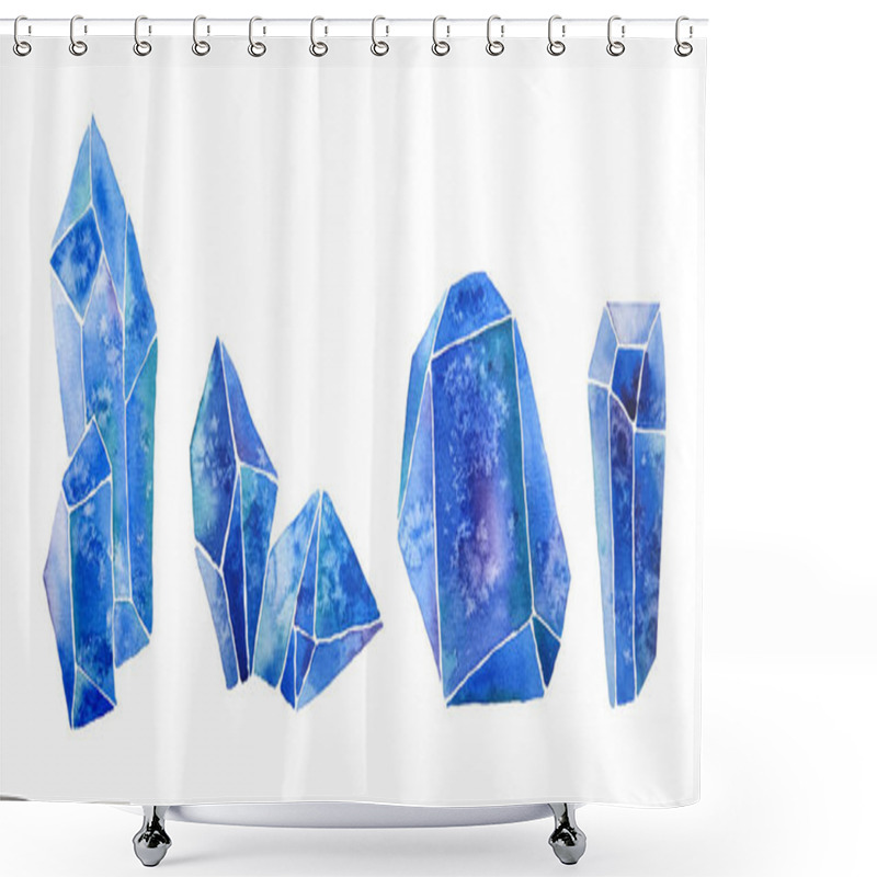 Personality  Watercolor Hand Drawn Illustration Set Of Gemstone Cystals Percious Semiprecious Minerals With Facets. Mystic Witchcraft Concept For Occult Symbols. Boho Style Decoration.Topaz Sapphire, Lapis Lazuli Shower Curtains