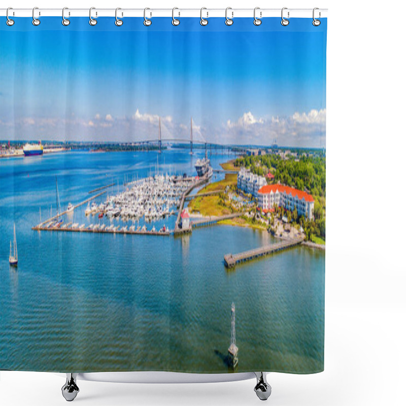 Personality  Charleston Harbor Aerial In Charleston, South Carolina, USA. Shower Curtains