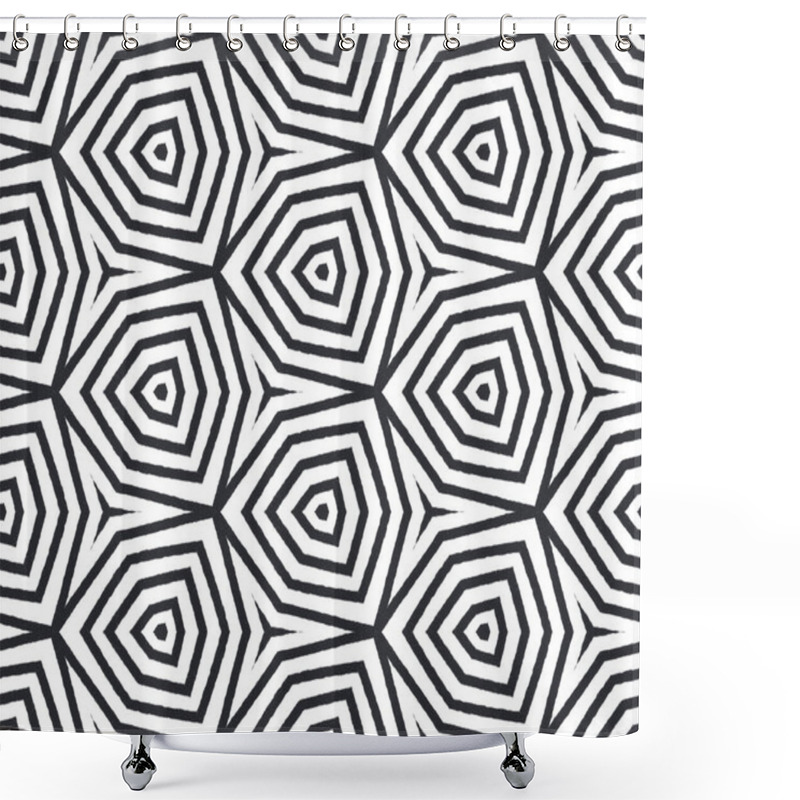 Personality  Mosaic Seamless Pattern. Black Symmetrical Kaleidoscope Background. Retro Mosaic Seamless Design. Textile Ready Actual Print, Swimwear Fabric, Wallpaper, Wrapping. Shower Curtains