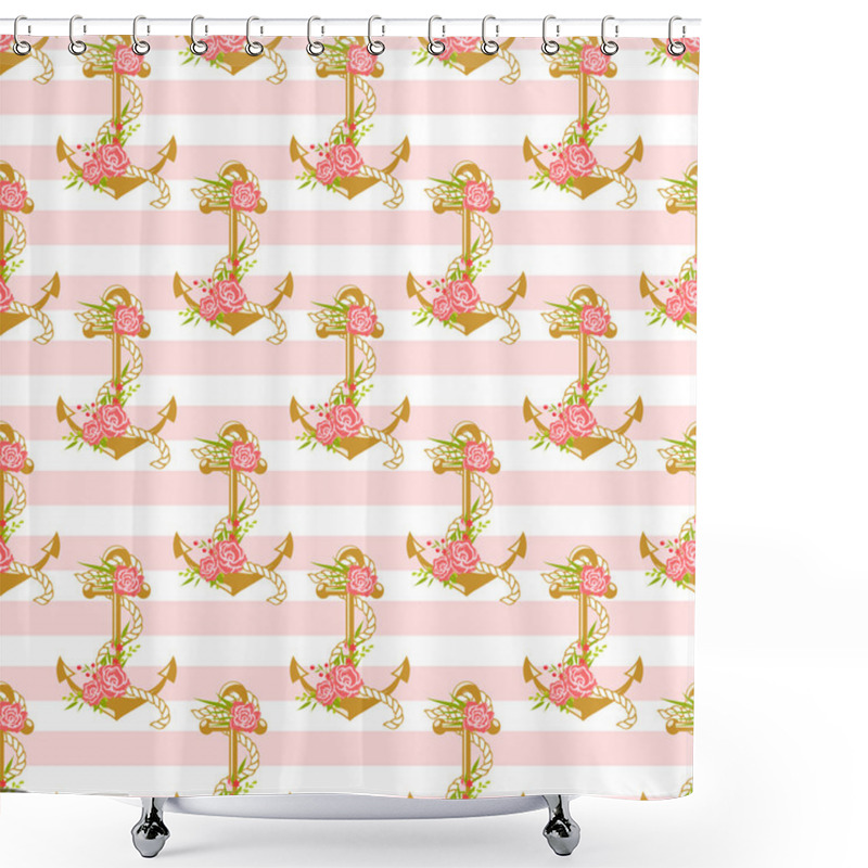 Personality   Pattern With Anchors And Flowers. Shower Curtains