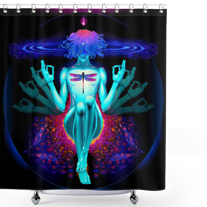 Personality  The Dragonfly Allows To Dissolve The Appearance Of Reality. Vector Conceptual Illustration Shower Curtains