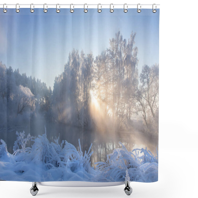 Personality  Beautiful Winter Landscape At Sunrise. Amazing Snowy Nature Scen Shower Curtains