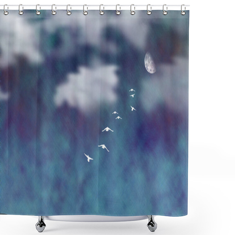 Personality  Birds Flies To The Moon. 3D Rendering Shower Curtains