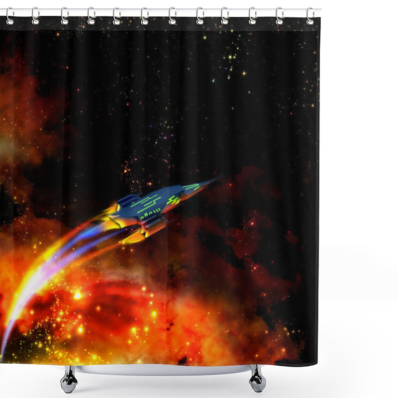 Personality  Red-hot Spaceship And Nebula Shower Curtains