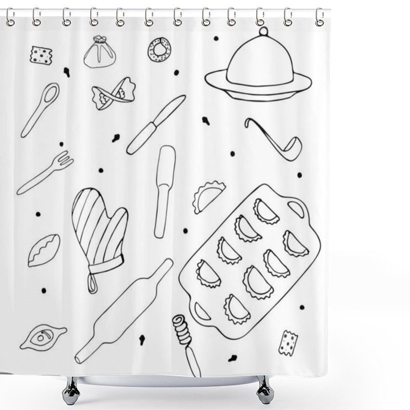 Personality  Cooking Utensil. Set Of Cooking Doodle Design Element. Vector Illustration. Isolated Elements On White Background. Symbol Collection. Shower Curtains