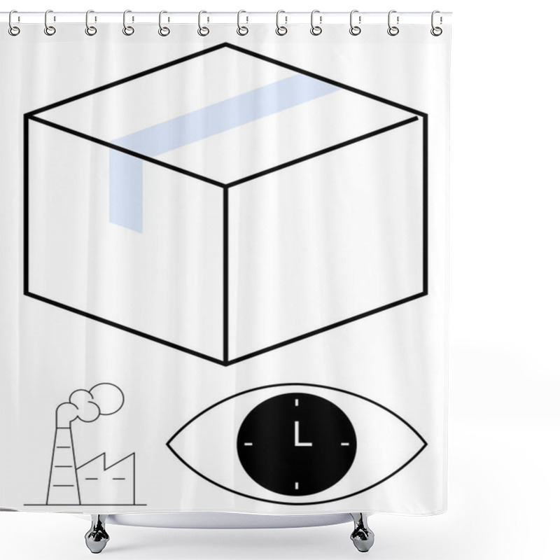 Personality  Large Sealed Box, Factory With Chimneys Emitting Smoke, Clock Embedded In An Eye. Ideal For Manufacturing, Logistics, Time Management, Quality Control, Supply Chain, Monitoring Abstract Line Flat Shower Curtains