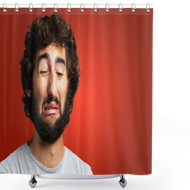 Personality  Portrait Of ASad Man Shower Curtains