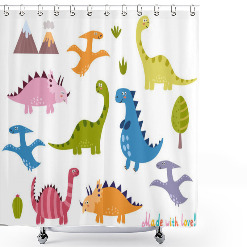 Personality  Cute Dinosaurs Collection. Isolated Elements Set For Your Design Shower Curtains