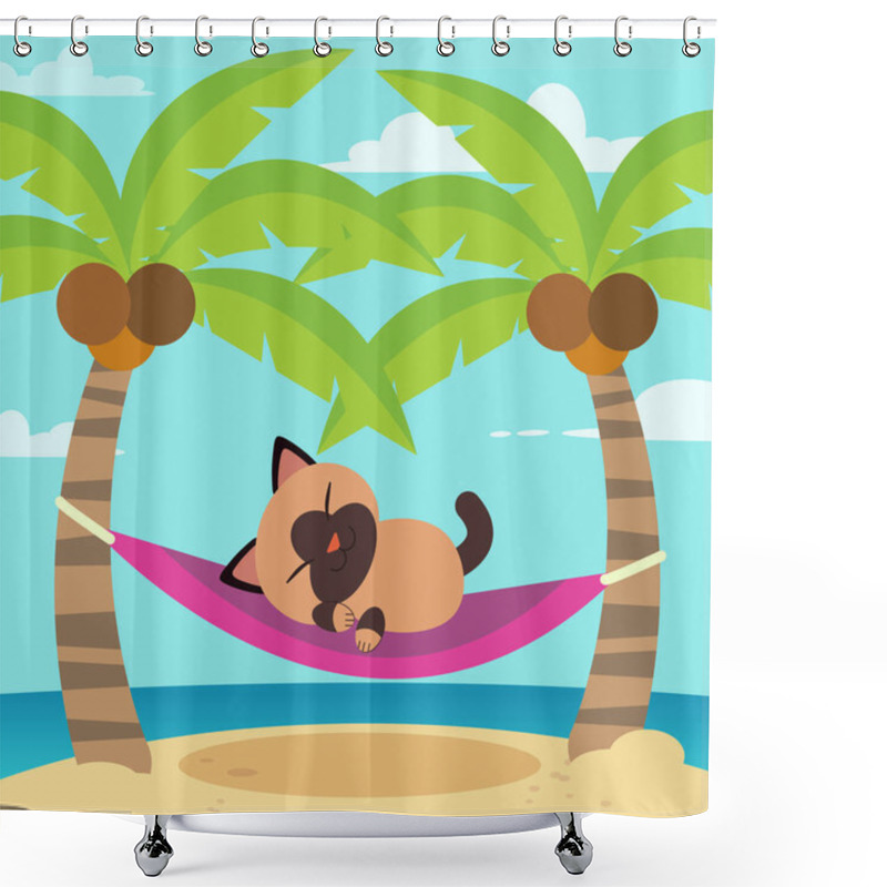 Personality  Cute Cartoon Vector Cat In Hammock Shower Curtains