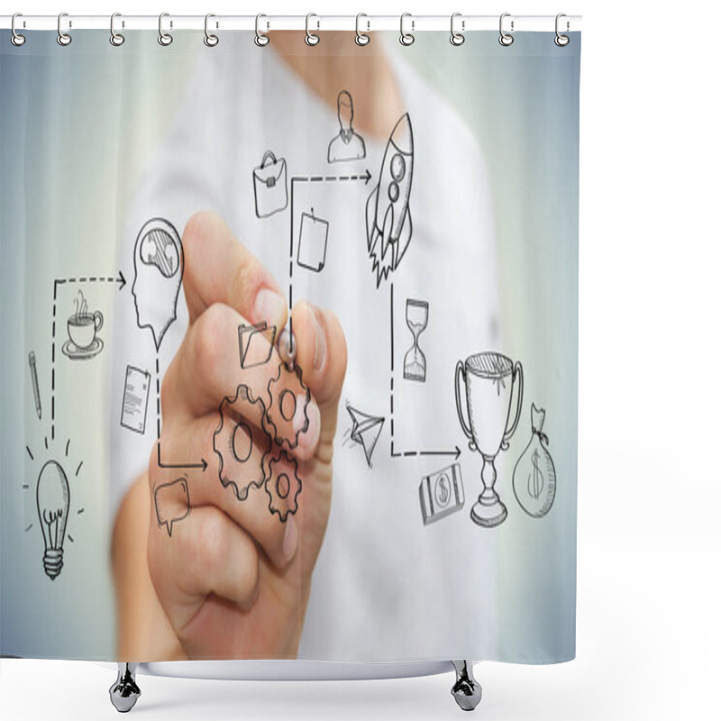 Personality  Businessman Drawing Manuscript Project Presentation With A Pen Shower Curtains