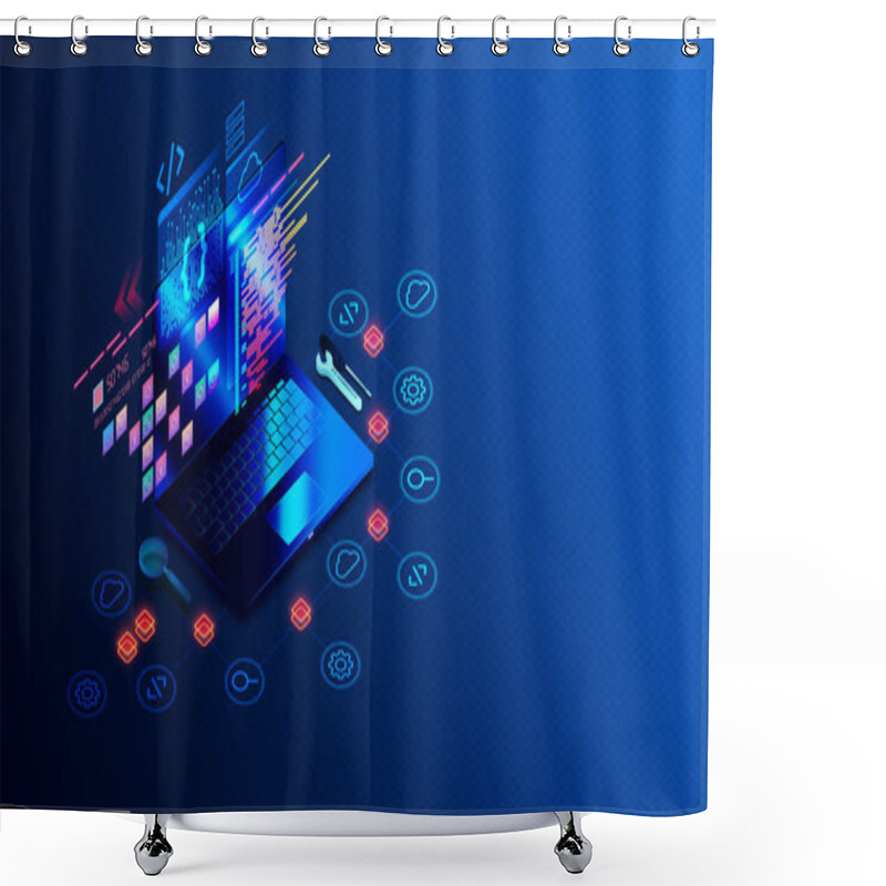 Personality  Software Development Kit And Application Programming Interface Concept - SDK And API - Software Development And Interface Tools - 3D Illustration Shower Curtains