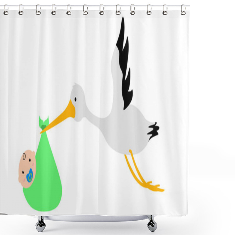 Personality  Stork Carrying A Baby In A Bag Shower Curtains