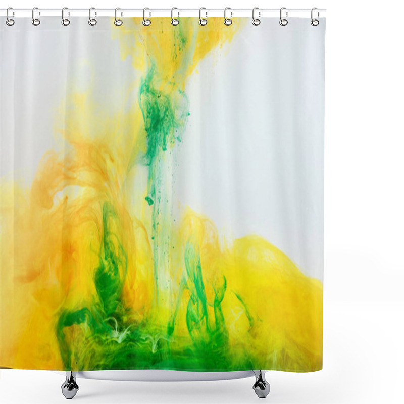 Personality  Abstract Texture With Green And Yellow Paint Flowing In Water Shower Curtains