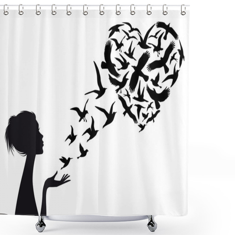 Personality  Heart Shaped  Flying Birds, Vector Shower Curtains