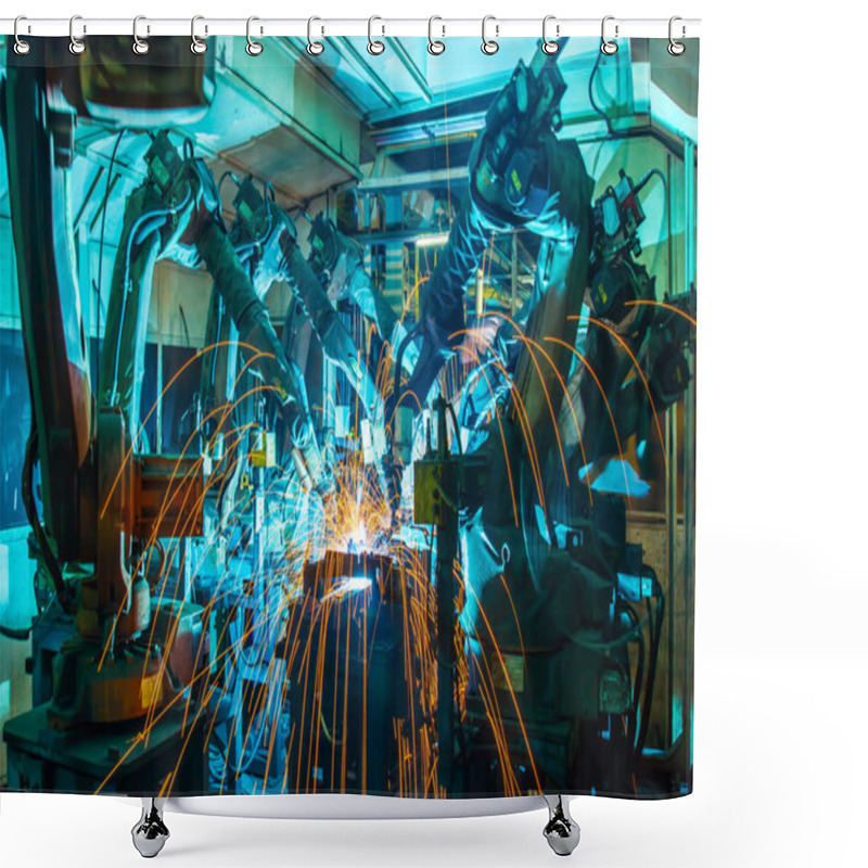 Personality  Robots Welding Movement. Shower Curtains