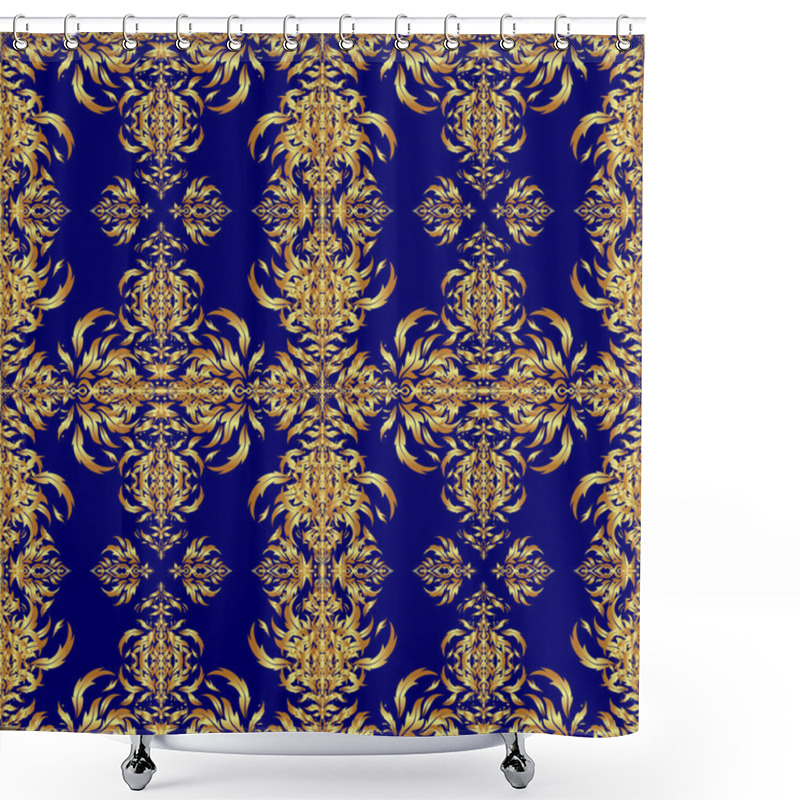 Personality  Colorful Abstract Background. Bright Seamless Pattern With Vector Geometric Ornament In Christmas Traditional Colors (golden On ). Ornamental Vivid Wallpaper. Ethnic And Tribal Motifs. Shower Curtains