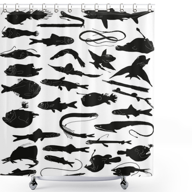 Personality  Collection Of Silhouettes Of Deep-water Fishes Shower Curtains