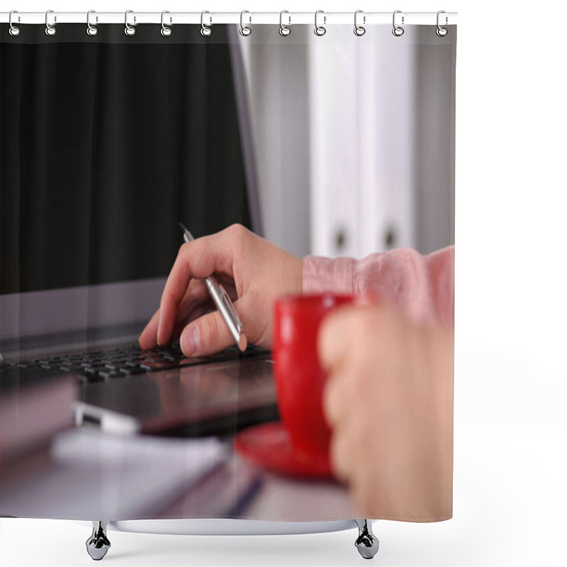 Personality  Female Hands Push Buttons On Laptop Keyboard Shower Curtains