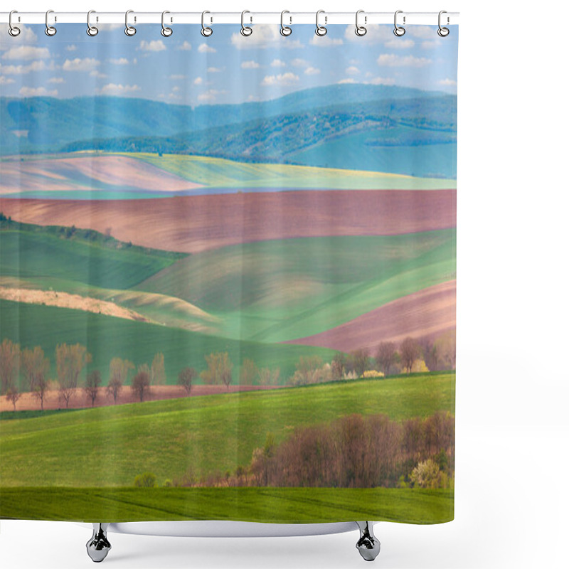 Personality  Spring Landscape Of Fields In Countryside Shower Curtains