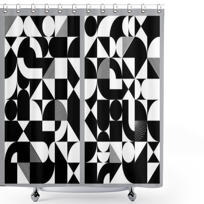 Personality  Abstract Background Pattern Set. Bauhaus Style Art. Black And White Geometric Shapes. Vector Illustration. Shower Curtains