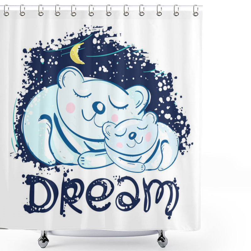 Personality  Polar Bears Sleep Under Star Sky. Dream Kids. Mother And Son Shower Curtains