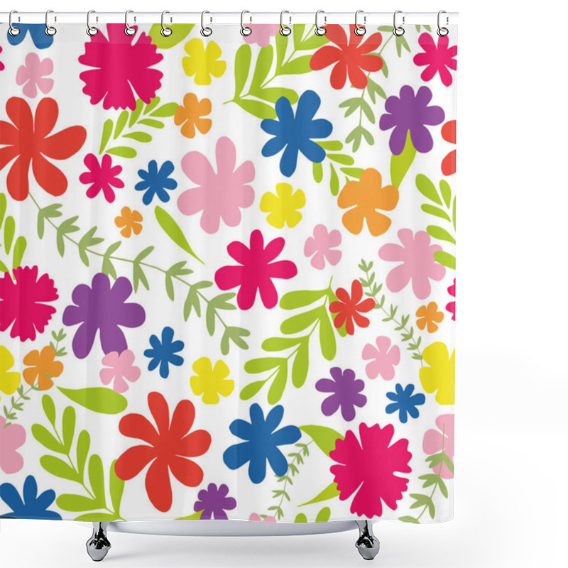 Personality  White Joyful Meadow With Wildflowers And Daisies Seamless Vector Pattern. Floral Vector Pattern With Leaves. Colorful Floral Design Shower Curtains