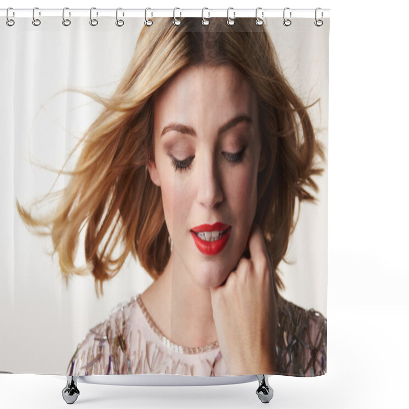 Personality  Glamorous Blonde Woman Looking Down Shower Curtains