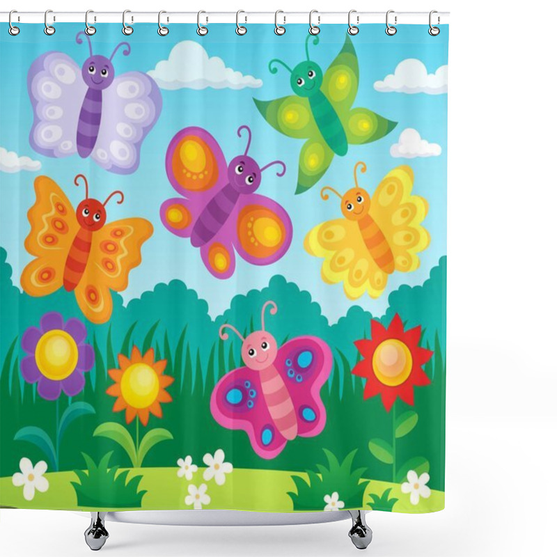 Personality  Stylized Butterflies Theme Image 2 Shower Curtains