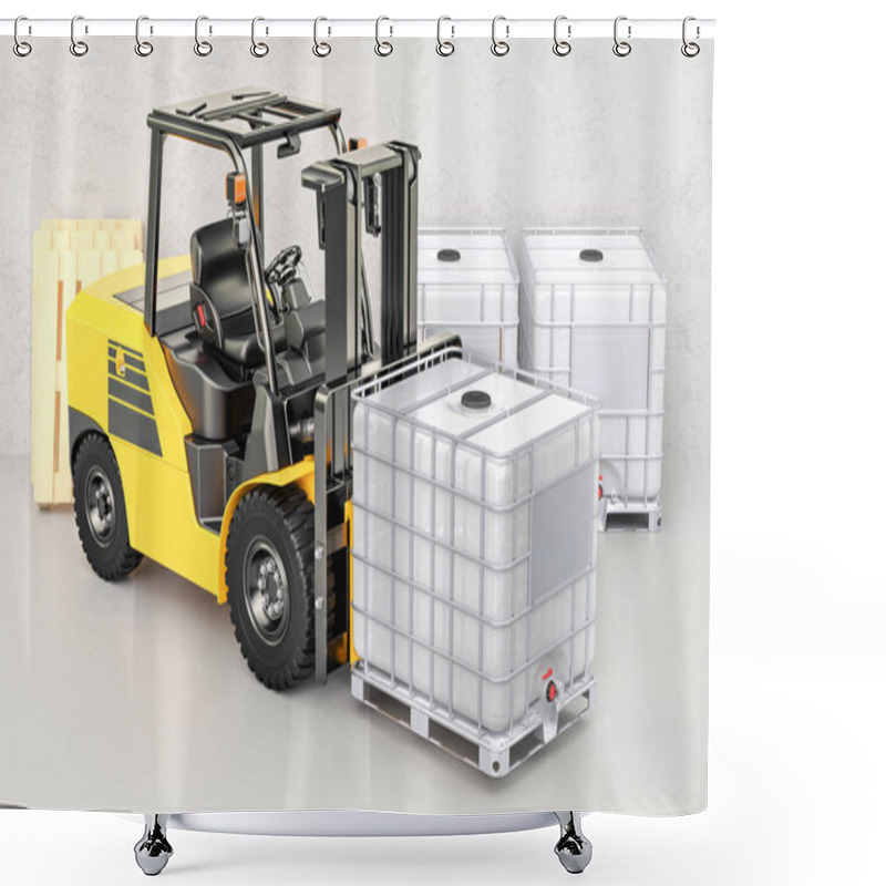 Personality  Forklift Truck With White Intermediate Bulk Container, 3D Render Shower Curtains