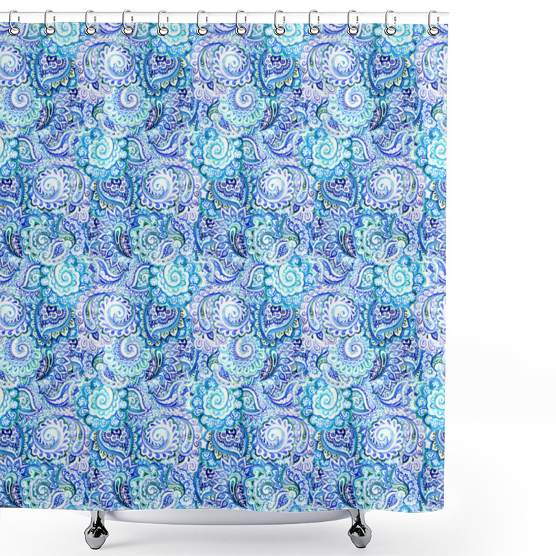 Personality  Seamless Ornamental Pattern In Blue Winter Traditional Style Shower Curtains