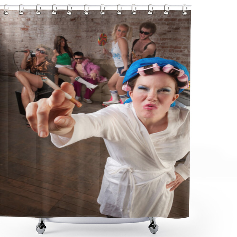 Personality  Angry Lady In Bathrobe Shower Curtains