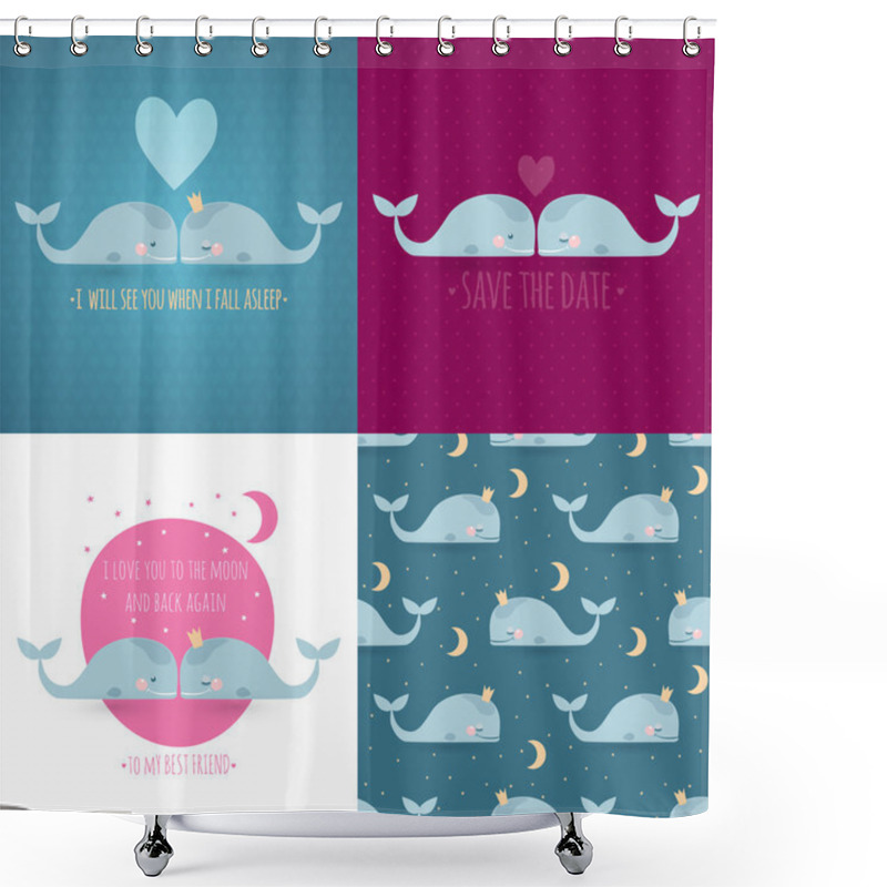 Personality  Romantic Greeting Cards With Whales Shower Curtains