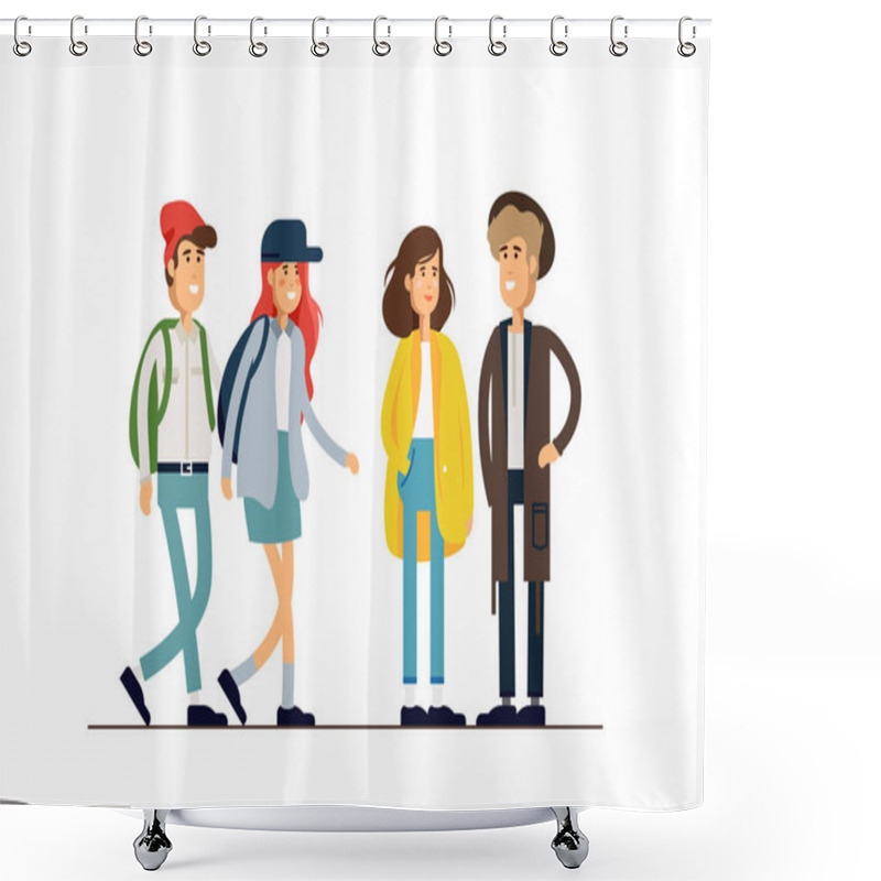 Personality  Colorful Vector Illustration Set Of Standing Happy Romantic Couples Walking Together. Flat Cartoon Hipster Characters Isolated On White Background. Shower Curtains