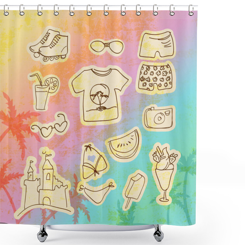 Personality  Vector Set Of Travel Icons Shower Curtains