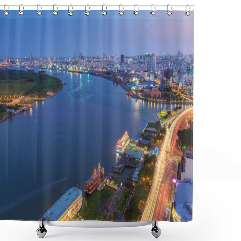 Personality  Aerial View Of Ho Chi Minh City Riverside At Night. Shower Curtains