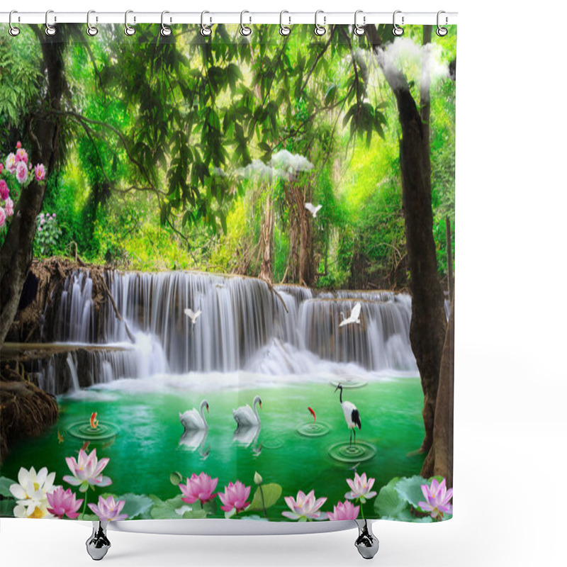 Personality  3d Flower , Butterfly Sky And Flower Home Brick Wall Background Shower Curtains