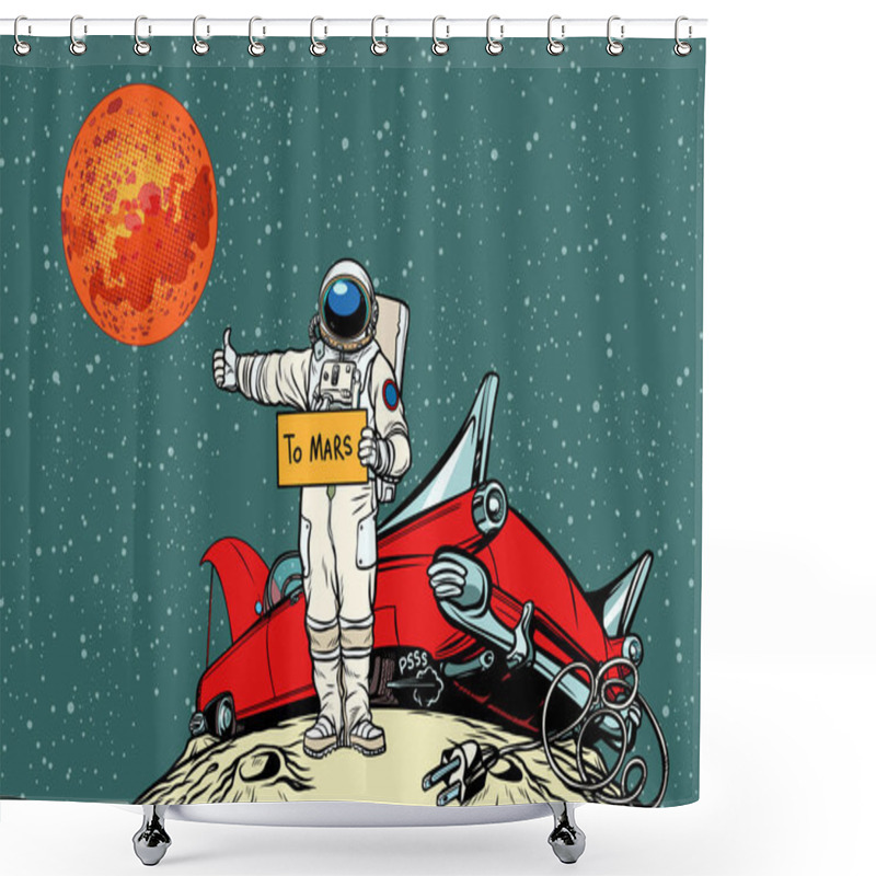 Personality  The Road To Mars. Car Broke Down In Space, Astronaut Hitchhiker Shower Curtains