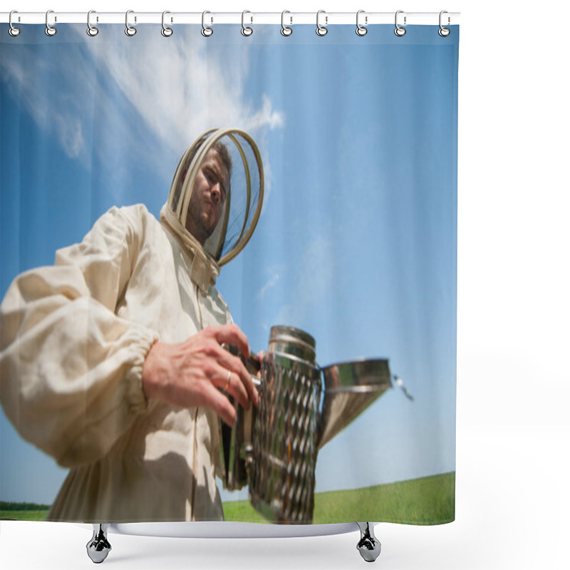 Personality  Beekeeper With Smoke Tool. Making Clouds Shower Curtains