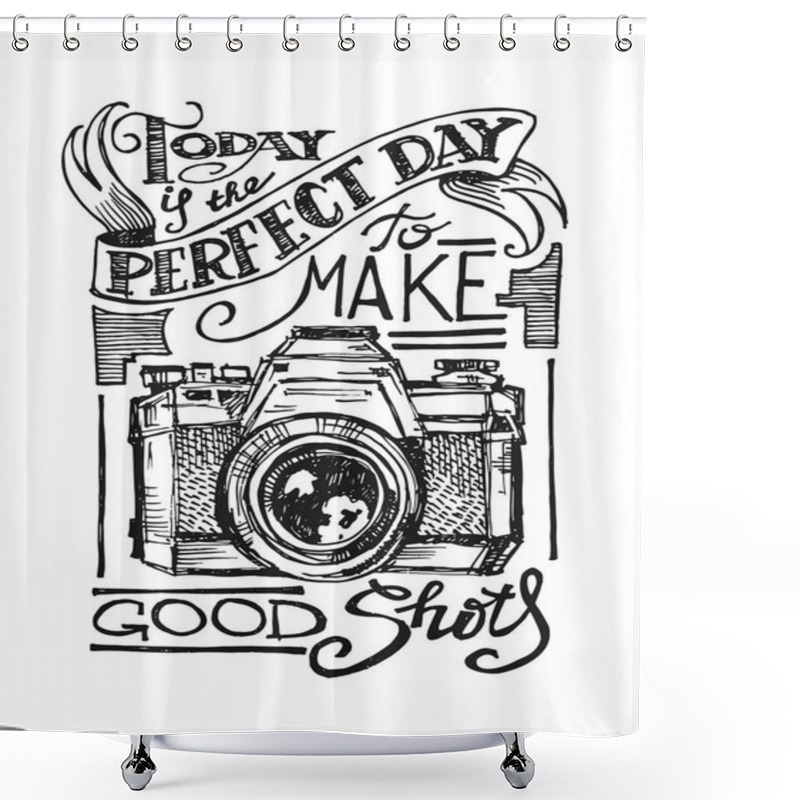 Personality  Beautiful Hand Drawn Poster With Camera Shower Curtains