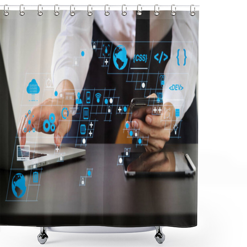 Personality  Coding Software Developer Work With AR New Design Dashboard Computer Icons Of Scrum Agile Development And Code Fork And Versioning With Responsive Cybersecurity.businessman Working With Smart Phone Shower Curtains