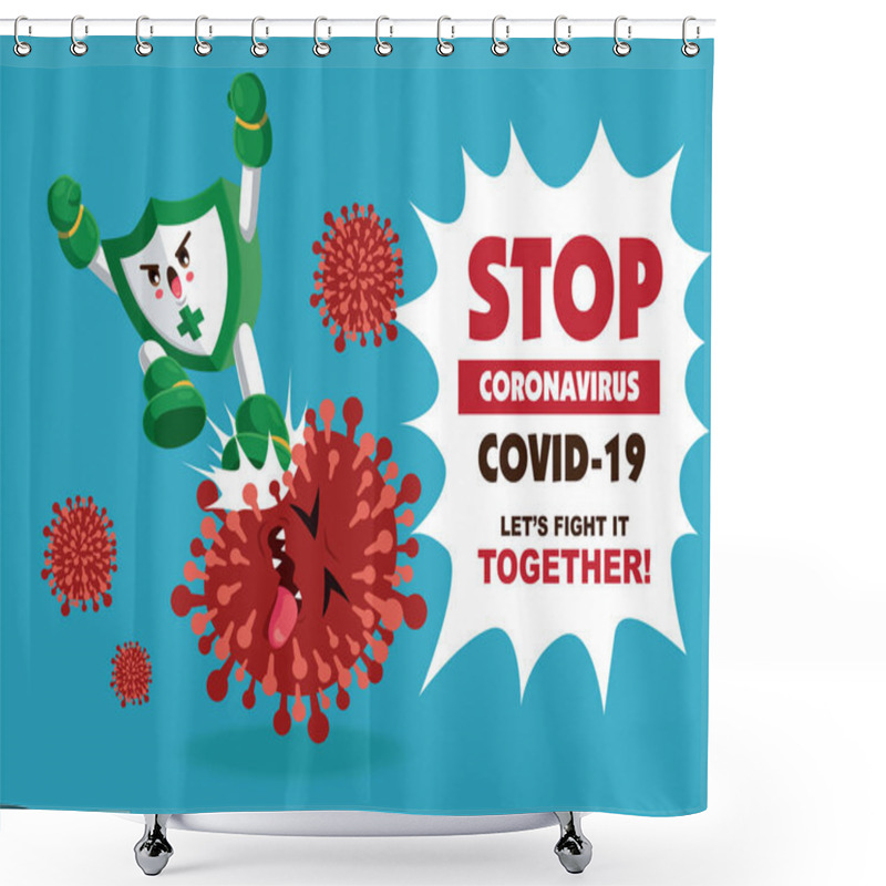 Personality  Vector Cartoon Hero Character Fighting With Virus. COVID-19 Novel Coronavirus Illustation. Shower Curtains