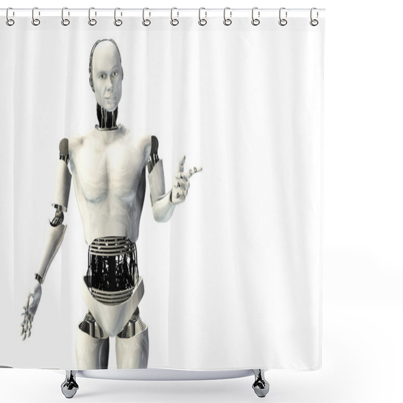 Personality  Cyber Robot Man Pointing Isolated Shower Curtains