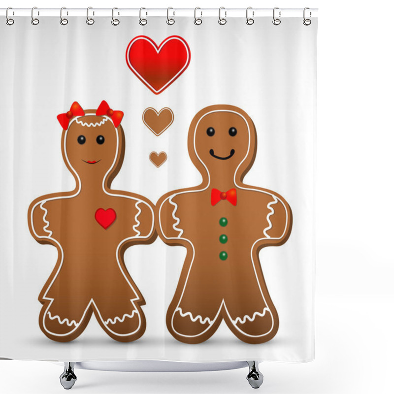 Personality  Gingerbread Boy And Girl Cookies. Vector Illustration. Shower Curtains