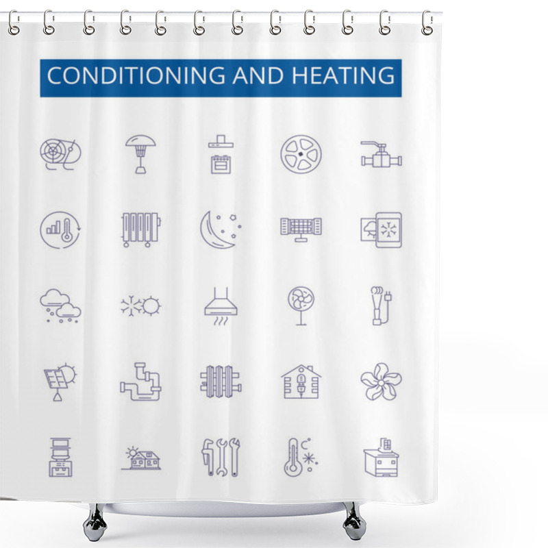 Personality  Conditioning And Heating Line Icons Signs Set. Design Collection Of Conditioning, Heating, Air, Cooling, Ventilation, Fan, Furnace, Heat Outline Vector Concept Illustrations Shower Curtains