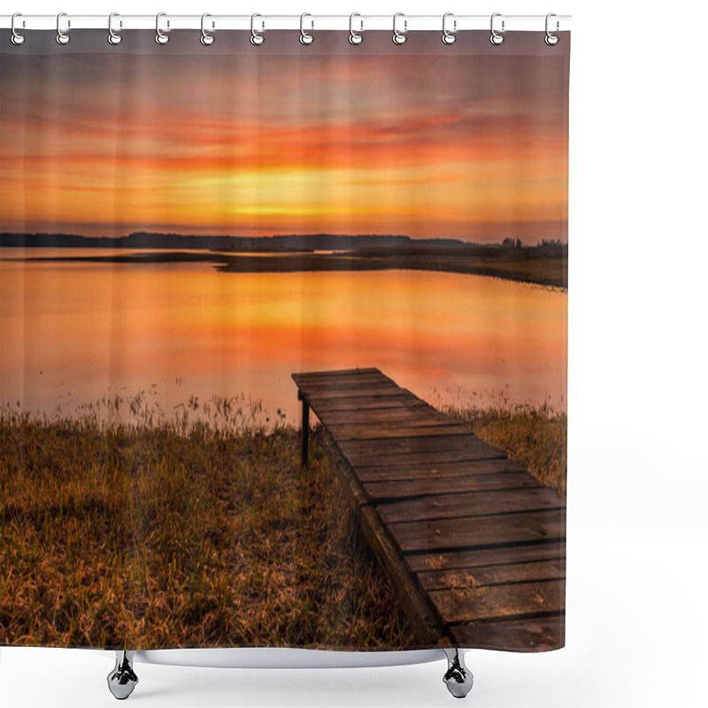 Personality  Beautiful Sunrise Over Lake Banks Shower Curtains