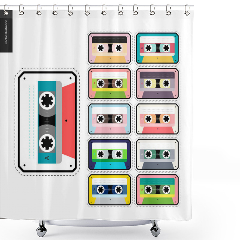 Personality  Cassette Tapes Patches Flat Set Shower Curtains