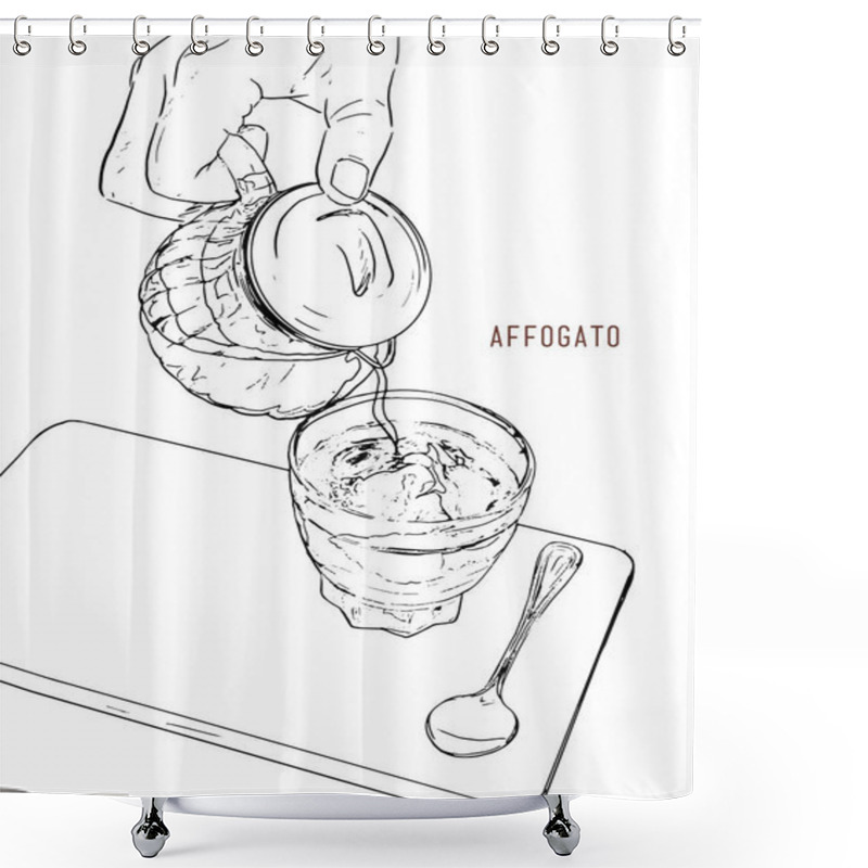 Personality  Affogato Coffee, Hand Drawn Sketch Line Art, Illustration Vector Shower Curtains