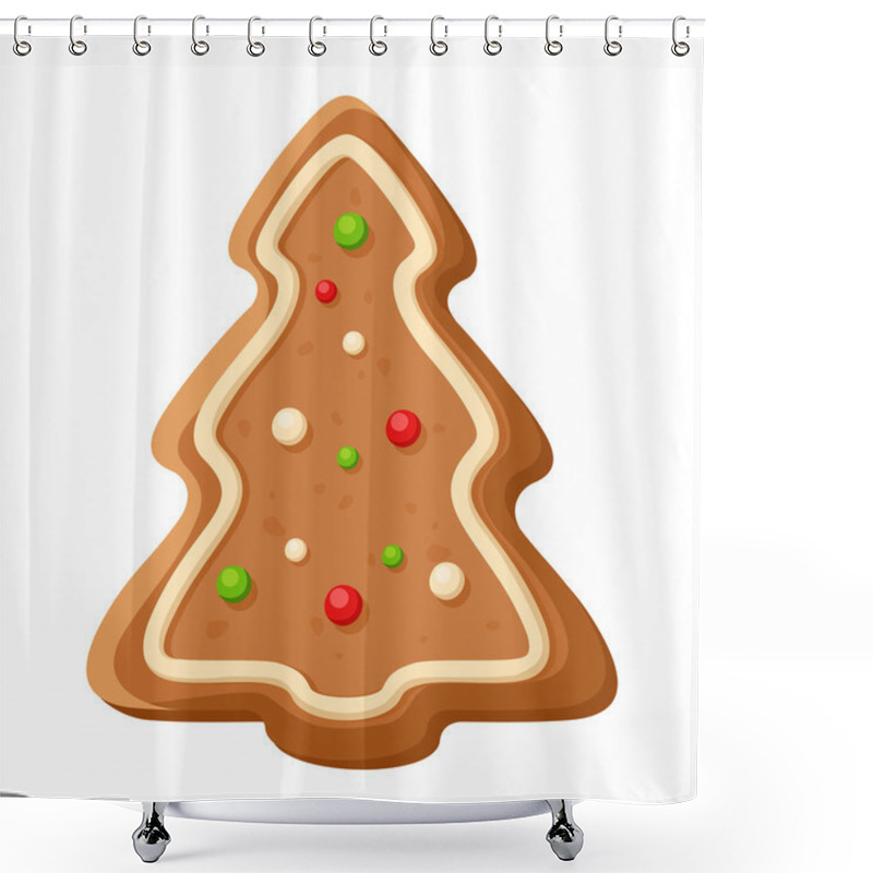 Personality  Gingerbread Tree. Vector Christmas Cookie. Shower Curtains