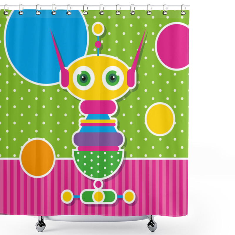 Personality  Cute Robot Greeting Card Shower Curtains